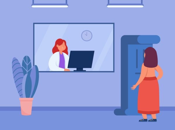 26876622 Back view of woman in front of mammogram machine in clinic scaled 1